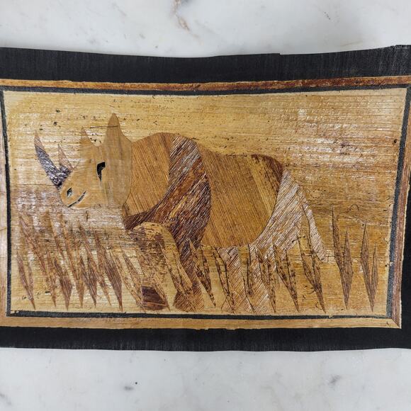 Vintage Banana Leaf Elephant and Rhino Painting Unframed Safari Wall Art - Picture 10 of 11